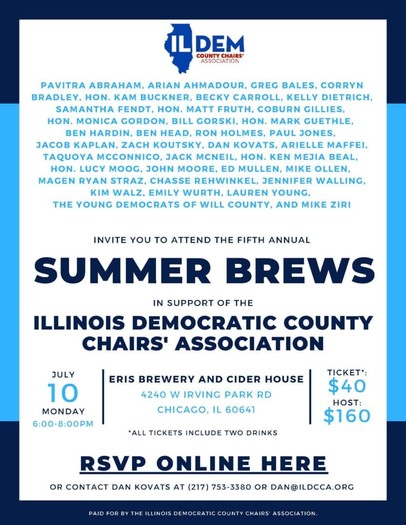 Join Rep. Harry Benton Rep. Kam Buckner, Rep. Bob Morgan and DIH's own, TaQuoya McConnico for the 5th annual IDCCA Summer Brews! 🍻 Purchase your tickets or join the host committee today.
