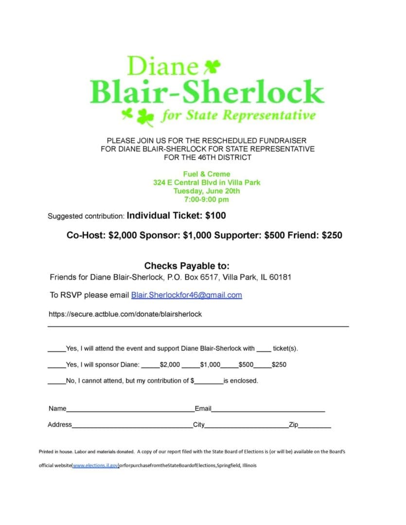 Join Rep. Diane Blair-Sherlock for a delicious dinner at Fuel & Creme on June 20th.🍴 To RSVP or become a sponsor, email Blair.Sherlockfor46@gmail.com. Don't miss the fun!