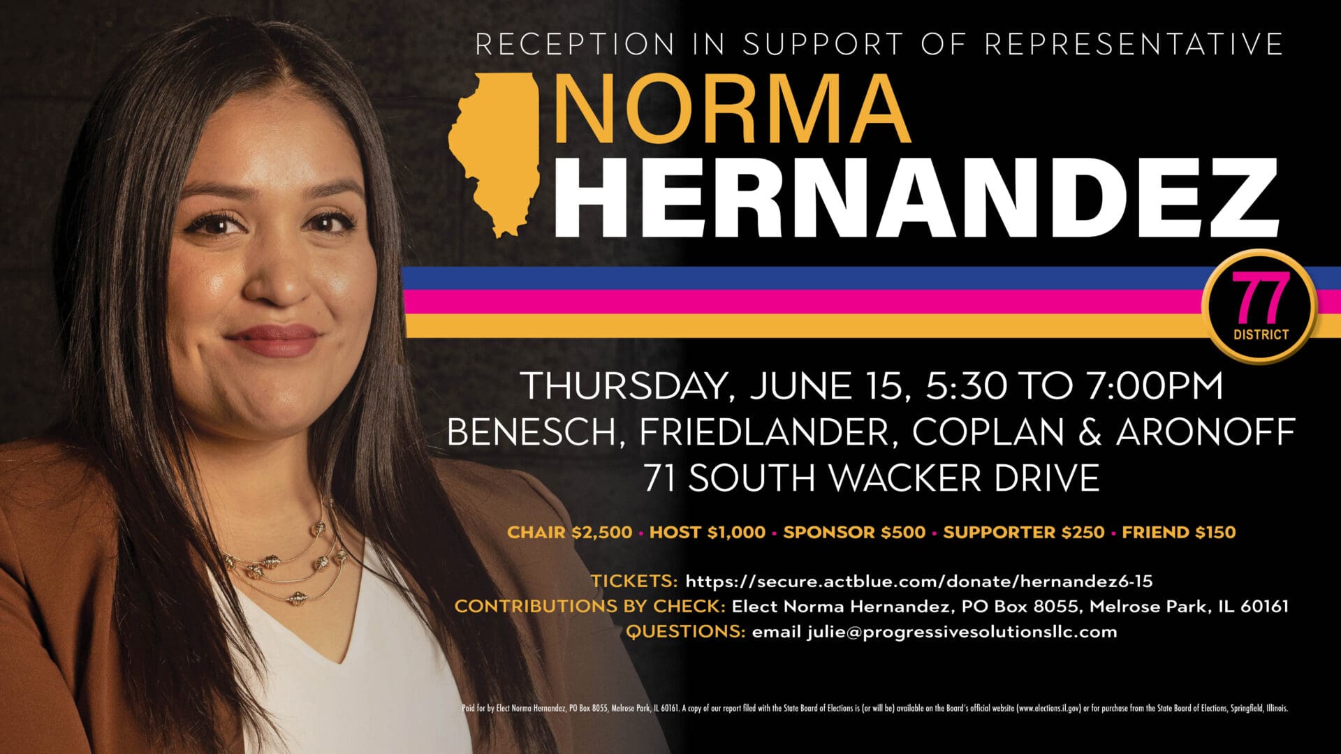 et's keep a strong advocate for working families working for us in Springfield! Join Rep. Norma Hernandez next Thursday for a fundraiser reception. Purchase tickets today.