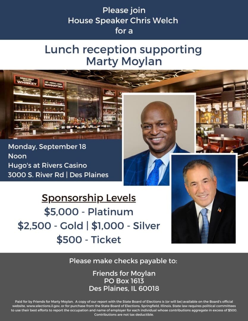 It's time to party with Marty! Join House Speaker Emanuel "Chris" Welch and Rep. Marty Moylan for a delicious lunch reception on September 18. Get your tickets now to save your seat at the table.