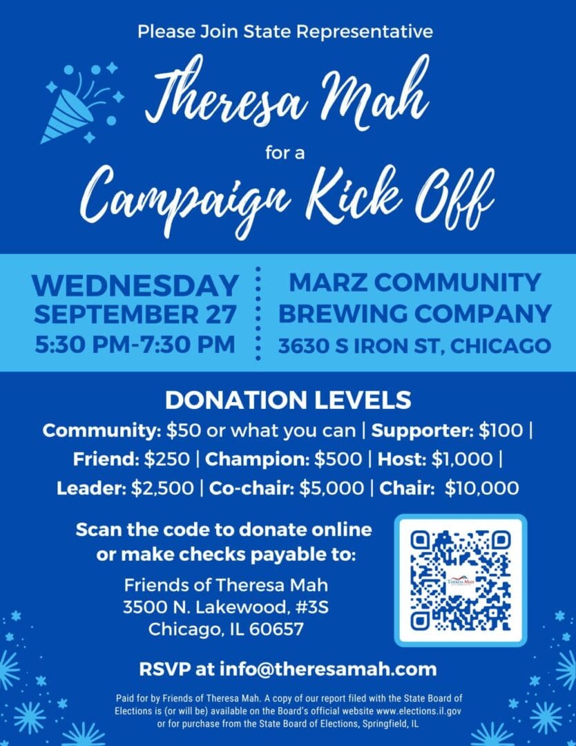 Mark your calendars. 🗓️ Leader Theresa Mah is hosting a Campaign Kick Off on September 27! Support our Majority Conference Chair and reserve your spot today. RSVP at info@theresamah.com.