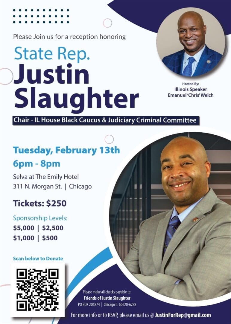 Join House Speaker Emanuel "Chris" Welch for a special reception honoring the Chair of the Black Caucus, Rep. Justin Slaughter. They'll be at the Emily Hotel on Tuesday, February 13.