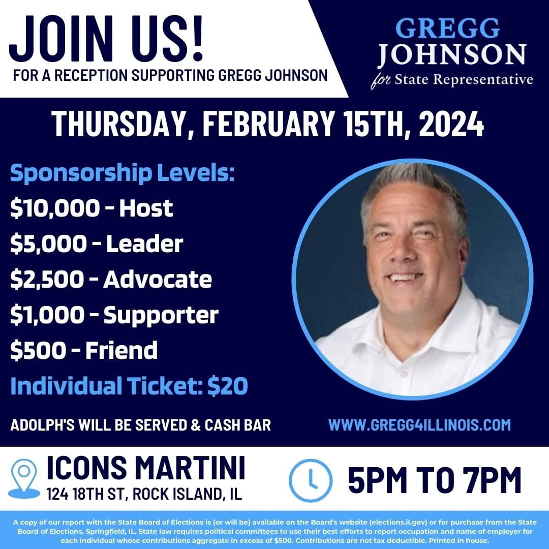 Celebrate the new year with Rep. Gregg Johnson! Join him for tacos catered by Adolph's and cocktails on Thursday, February 15.