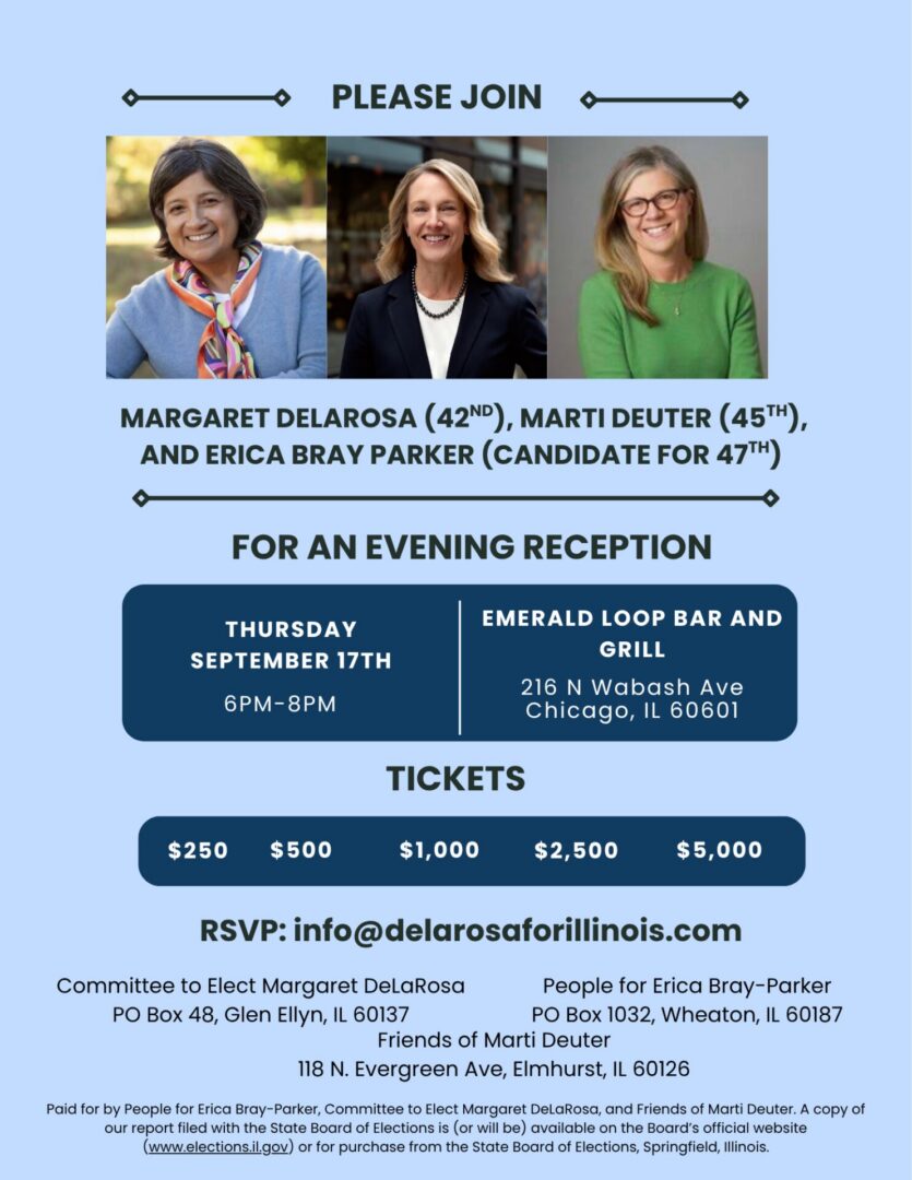 Event invitation with three women's photos.